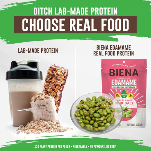 12g-13g 3-Pack 4.75oz, Biena Crispy Roasted Edamame Beans Snack High Protein Snack for Adults & Kids, Protein per