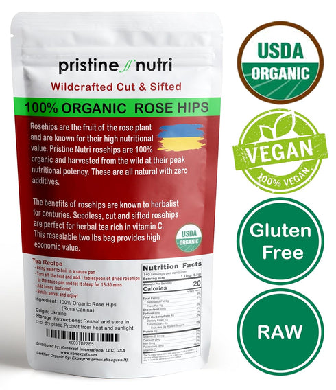 2 lb (32 oz) 100% 95% 140 (Packaging USDA Organic Rose Hips Dried Bulk, Rosehips Cut & Sifted Shells, Seedless
