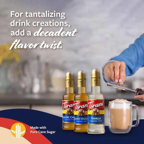 3-Pack, 12.7 Oz Torani Coffee Syrup, Vanilla, Caramel, and Classic Hazelnut Variety Flavoring for Drinks, New Easy-Pour