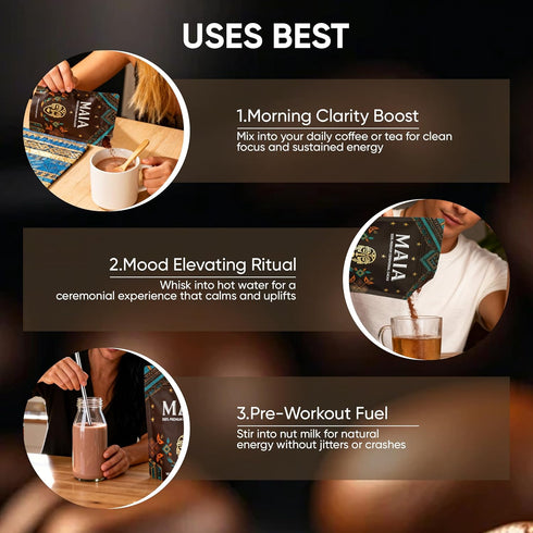 MAA Maia Ceremonial Cacao, Maia Cacao Powder Supplement with Flavanol, Theobromine, Magnesium & Flavonoids Blend