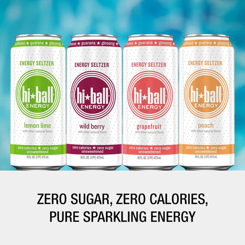 Pack 160mg 50mg 50mg 16 oz (8-Pack) Hiball Clean Energy Drink - Variety - Zero Sugar, Zero Calorie Sparkling Water