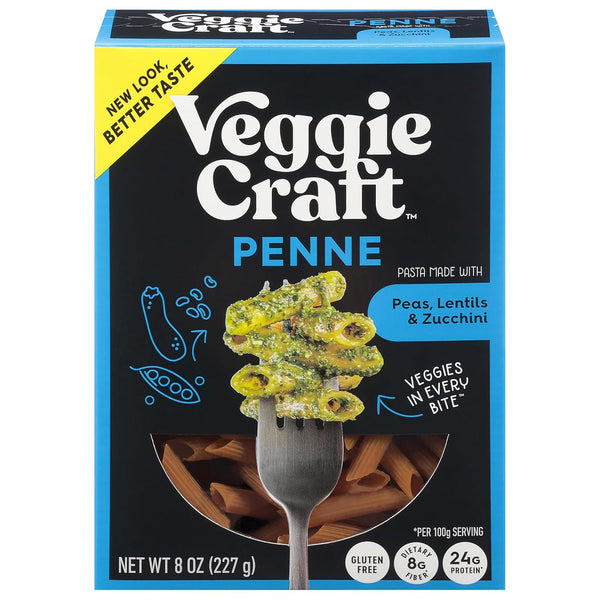 Veggiecraft Farms Penne Pasta - Low Carb, Protein Pasta, Lentil Noodles with Peas & Zucchini, 8 Oz