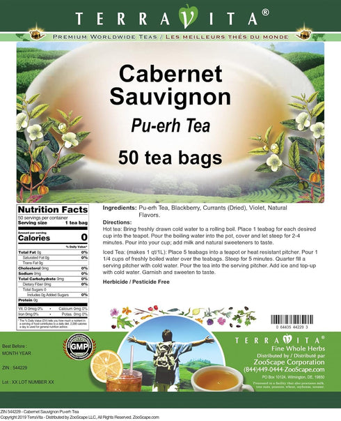 Terravita (50 544229) Cabernet Sauvignon Pu-erh Tea tea bags, ZIN: