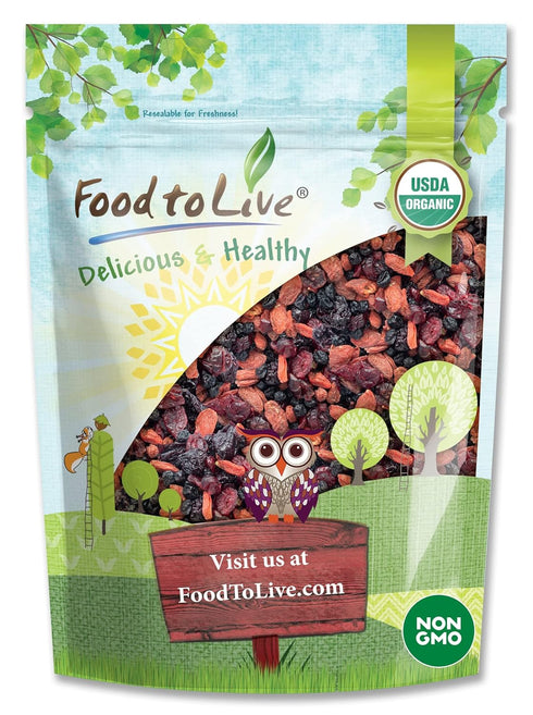 Food to Live Organic Yummy Berries Mix, 2.5 Pounds, Non-GMO Dried Cranberries,