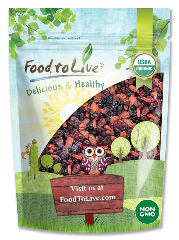 Food to Live Organic Yummy Berries Mix, 2.5 Pounds, Non-GMO Dried Cranberries,
