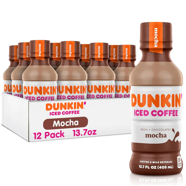 Dunkin' Donuts Dunkin' Mocha Iced Coffee Bottle, 13.7 fl oz, 12 Pack