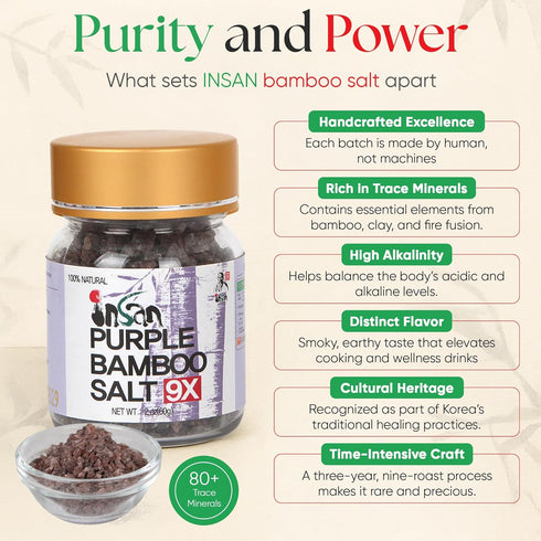 9X 60g Roasted Korean Wellness Mineral Salt - Alkaline Sea Salt Crystal for Cooking, Cleansing, Detox & Beauty Rituals
