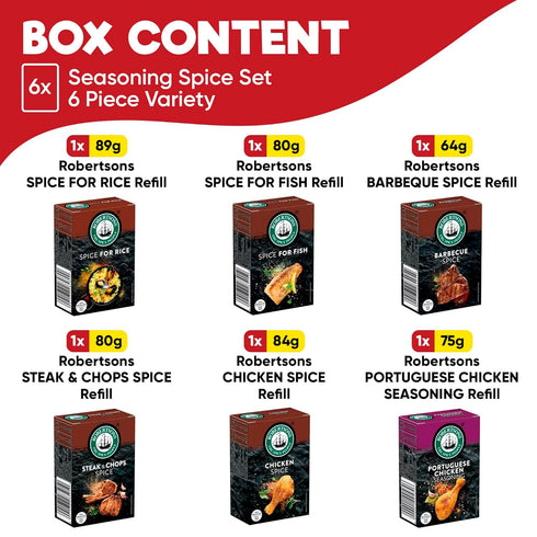Set 6 Seasoning Spice Piece Variety Roberstons Collection from South Africa, BBQ Rubs, Marinades, Seasonings