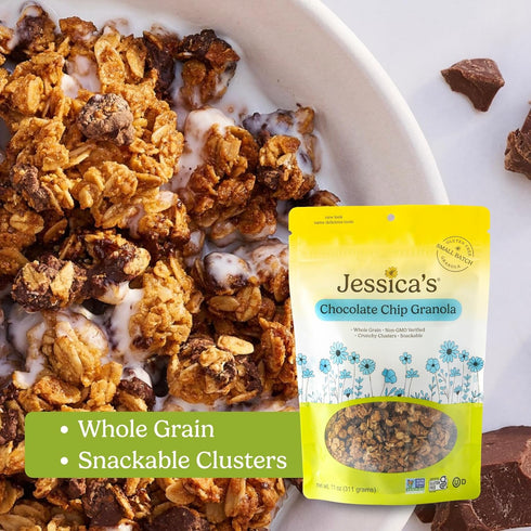 11oz (3 Pack) Jessicas Chocolate Chip Granola - Handmade, Non-GMO, Gluten-Free, Whole Grain