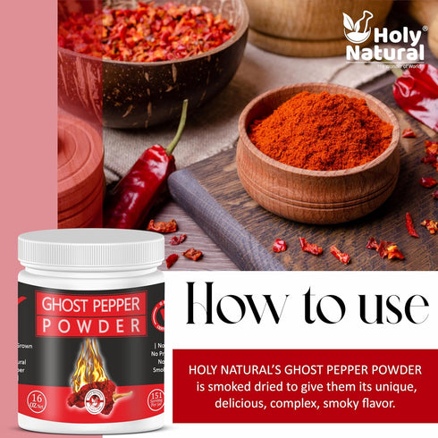 16 oz/454 100% Ghost Pepper Powder (Bhut Jolokia Chili) - gm, Pure, Smoked, Hottest & Spicy Chili Powder, Add Unique