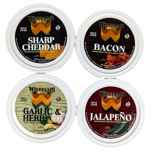 Generic Cheese Spread With Sharp Cheddar, Spread With Bacon, Spread With Jalapeno, and