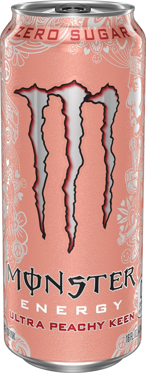 16 (Pack 4) Monster Energy Ultra Peachy Keen, Sugar Free Energy Drink, Ounce