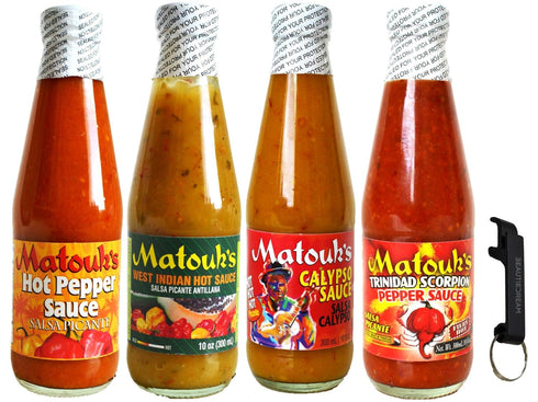 Matouk's Trinidad Scorpion, Hot Pepper, West Indian, Calypso Hot Sauce Variety Pack of