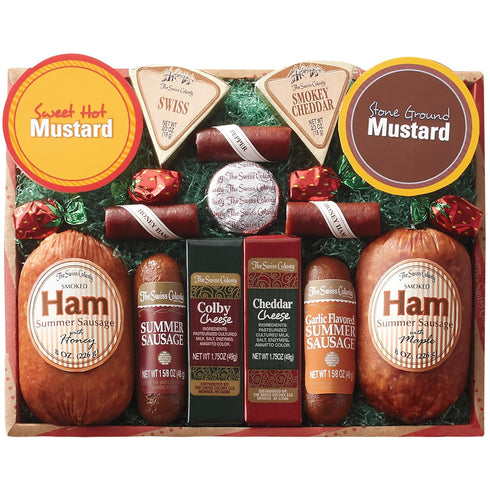 14 Country Summer 1 lb. 13 3/4 oz. The Swiss Colony Favorites Gift Box Assorted Sausage Meats and Cheeses, Mustards