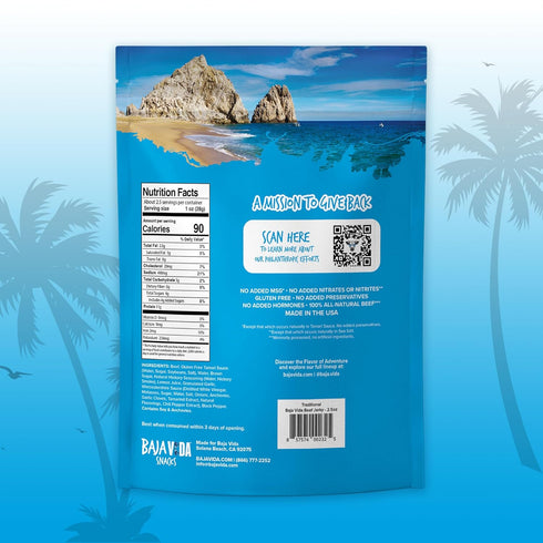 Packs, 2.5 Oz (Pack 3) Baja Vida Traditional Beef Jerky - Beef Jerky Snack Healthy Jerky, Gluten-Free, All-Natural