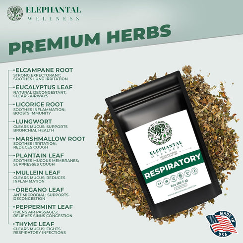 Elephantal Wellness 2oz, 20 Premium Respiratory Herbal Tea | Lung Detox, Mucus Cleanse & Breathing Support