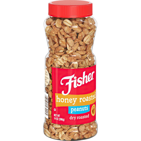 14 (Pack 4) Fisher Snack Honey Roasted Dry Roasted Peanuts, Ounce