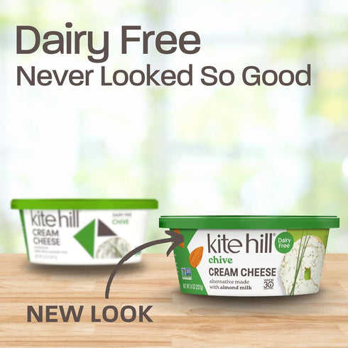 Kite Hill 8 30 Chive Almond Milk Cream Cheese Style Spread, Ounces, Dairy Free, Whole Approved, Gluten Free, Non-GMO