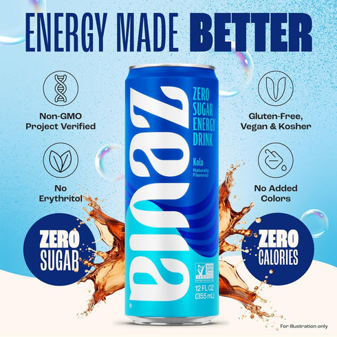 12 oz (12-Pack) Zevia Zero Sugar Energy Drink, Kola, Cans Naturally Sweetened, Non-GMO Project Verified, Gluten-Free