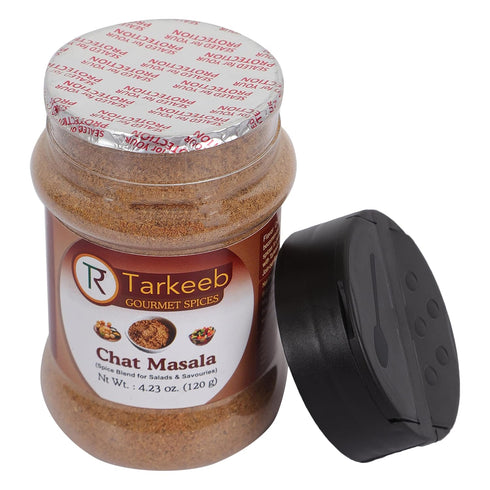 Tarkeeb Chat Masala 4.23 oz Shaker Top PET Jar, Tangy Indian Seasoning, All Natural, Vegan, Gluten Free