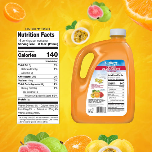 128oz 1 Sunberry Farms POG Passion Orange Guava Tropical Juice, Real Fruit Nectar, No Artificial Flavors or Colors