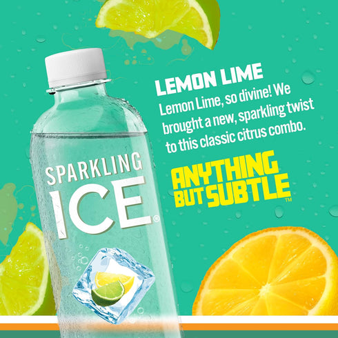 17 Oz (Pack 12) Sparkling Ice, Lemon Lime Sparkling Water, Zero Sugar Flavored Water, with Vitamins and Antioxidants