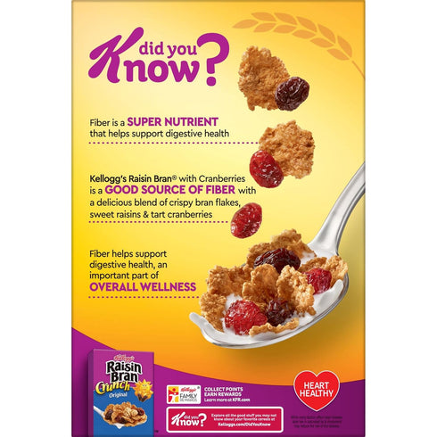 14oz (1 Kellogg's Raisin Bran Cold Breakfast Cereal, Fiber Cereal, Heart Healthy, Original with Cranberries, Box Box)