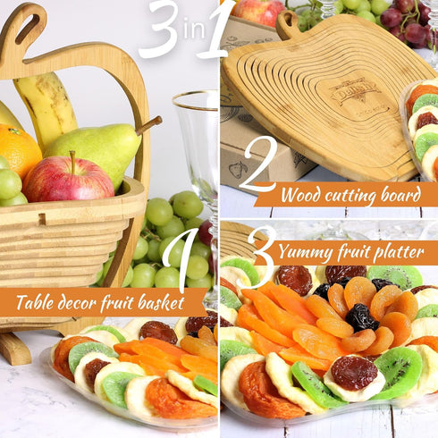 3 1 Gift Basket Dried Fruit by It's Delish in Wooden Apple Basket - Healthy Gourmet Snack Box - Variety Snacks