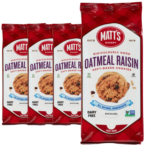 Matt's Bakery Oatmeal Raisin Cookies, Soft-Baked, Non-GMO, All-Natural Ingredients; 4 Bags (10.5oz Each)