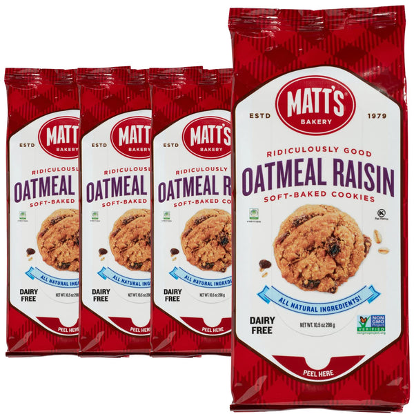 Matt's Bakery Oatmeal Raisin Cookies, Soft-Baked, Non-GMO, All-Natural Ingredients; 4 Bags (10.5oz Each)