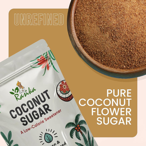 RASIKA OVERSEAS (300Gms) Rasika Organic Coconut Sugar, Unrefined Low Glycemic Sweetener Coconut Sugar for Baking