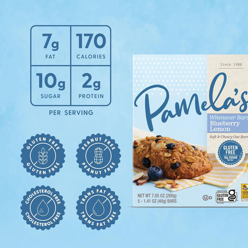 7.05 Oz, 30 Count, Pack 6 Pamela's Products Gluten Free Whenever Bars, Blueberry Lemon Box