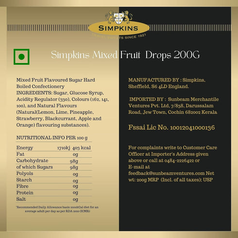 Simpkins Mixed Fruit Drops, 200g, 1er Pack (1 x 200 g)