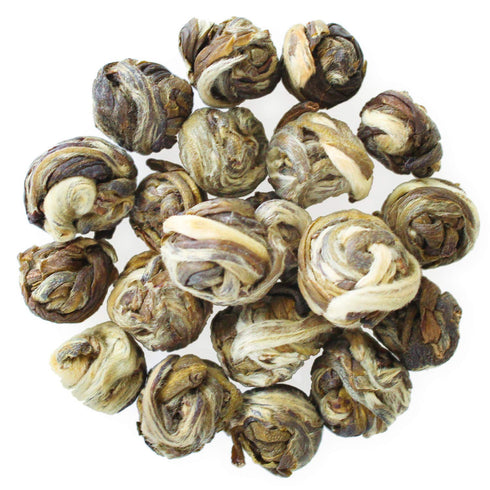 5.29 oz/150 90-120 Teabloom Organic Green Tea, Jasmine Pearls Loose Leaf Tea, Captivating and Aromatic Jasmine Tea