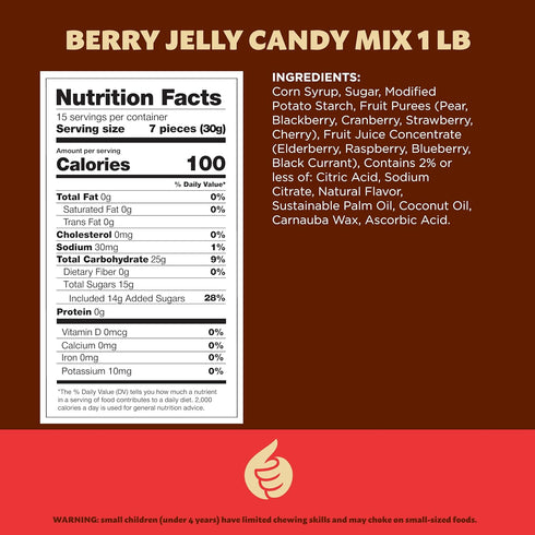 1 Gummies Berry Jelly Candy Mix Pound Bag | Vegan with Real Fruit Puree | Assorted Berry Flavors | Gelatin Free Plant