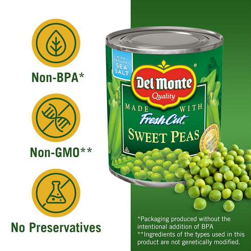 8.5 (Pack 3) Del Monte Canned Fresh Cut Sweet Peas, Ounce