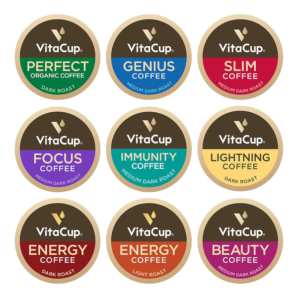 VitaCup Coffee Variety Sampler Pack 40ct. Vitamin & Superfood infused Single Serve
