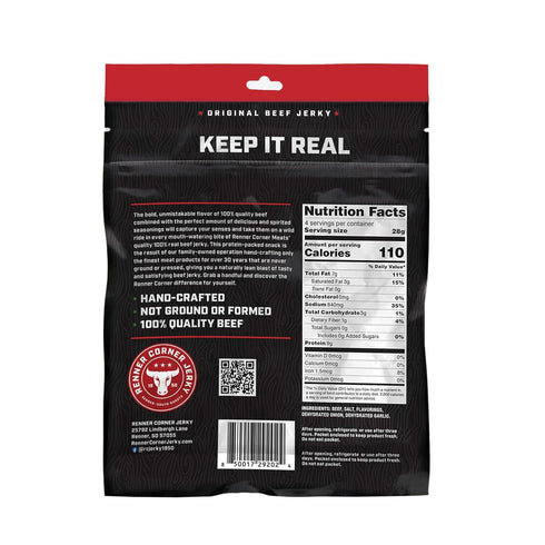 (4oz) 100% Renner Corner Jerky's Original Beef Jerky - Natural, Handcrafted Premium Beef, Made in South Dakota, No
