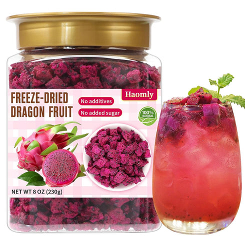 Haomly Freeze-Dried Dragon Fruit,8OZ/230g, No Added Sugars,Sweet Dried Fruit Snacks,100% Natural Red