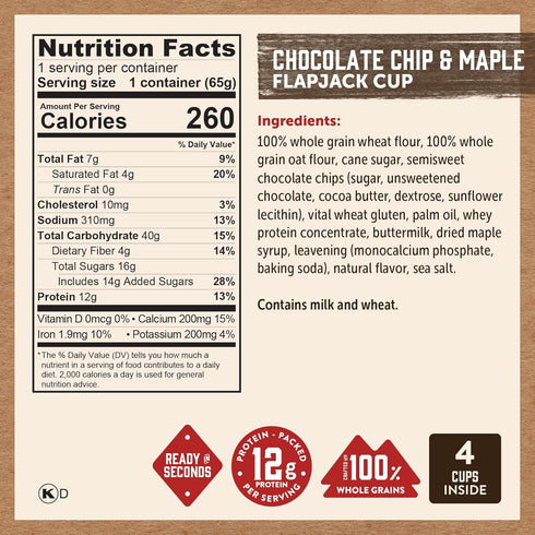 Pack Kodiak Cakes Protein Pancake On The Go Flapjack Cups Mix; Buttermilk, Chocolate Chip, & Smores Variety