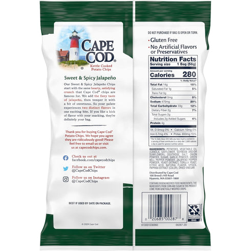 2 Oz (Pack 6) Cape Cod Sweet & Spicy Jalapeno Chips, Bag