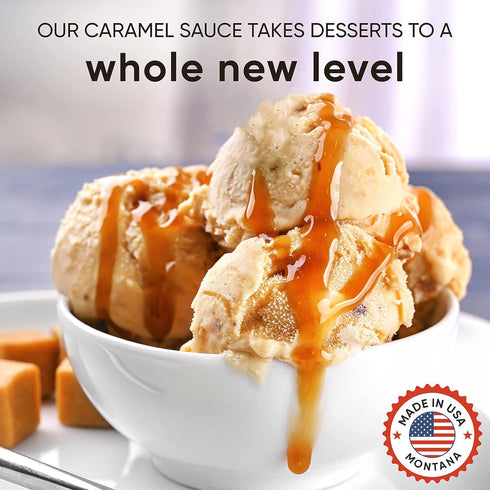 Pack 2 KING'S CUPBOARD Caramel Sauce and Sea Salt Hot Fudge Combo - jar Dessert Sauce and Ice Cream Topping, Chocolate