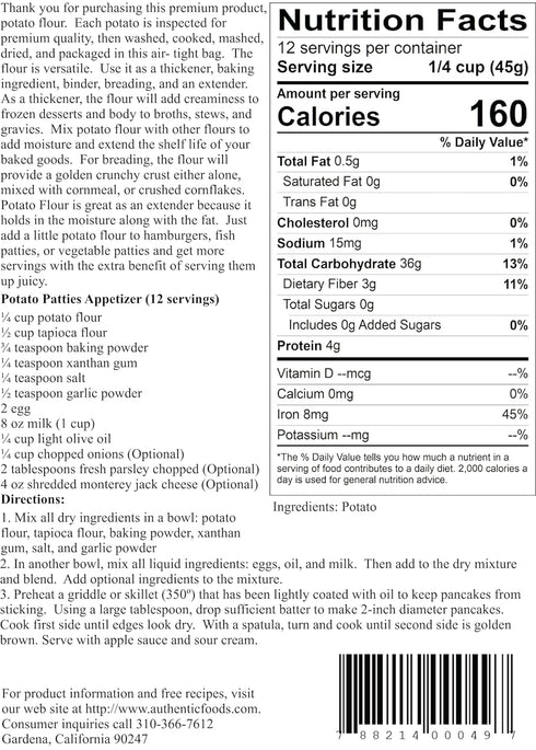 Authentic Foods 1 lb Premium Potato Flour