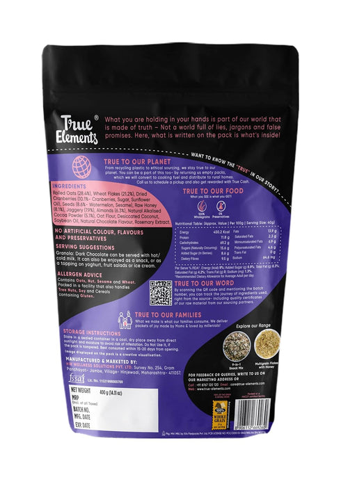 400g True Elements Breakfast Cereal, Chocolate Granola