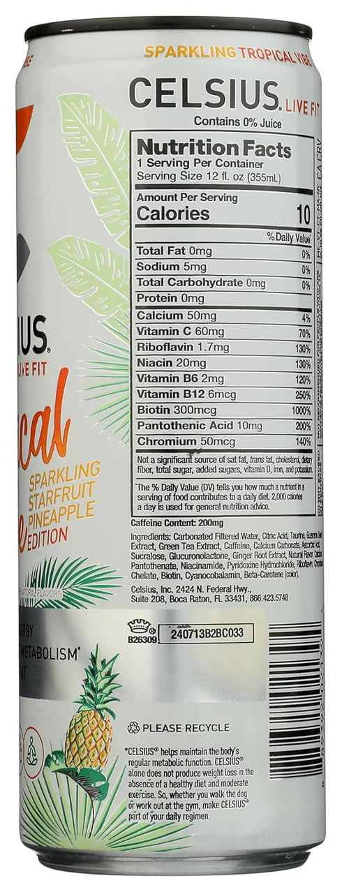 12 Oz CELSIUS Sparkling Tropical Vibe, Functional Essential Energy Drink, Fl
