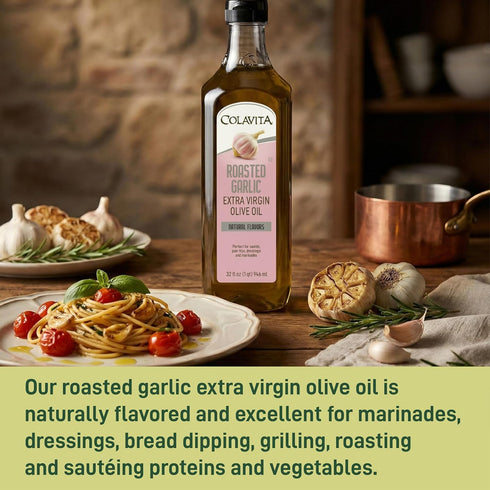32 Oz Colavita Roasted Garlic Extra Virgin Olive Oil, Fl Cold Pressed EVOO Infused with Natural Roasted Garlic Flavor