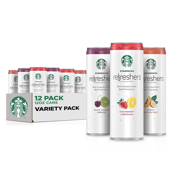 Starbucks Refreshers, 3 Flavor Variety Pack (Peach,Cherry, Stw Lmd), 12 Ounce Sleek