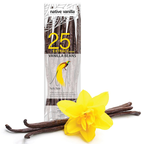 25 Premium Grade B Tahitian Vanilla Beans, Whole Vanilla Pods for Extract, Cooking, Baking, 100% Vegan & Kosher