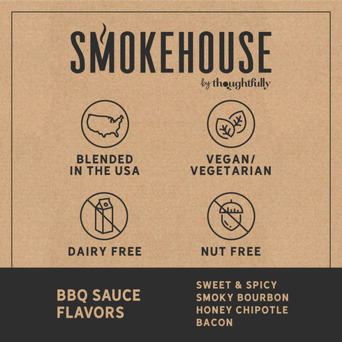 Smokehouse by Thoughtfully Gourmet BBQ Sauce Sampler Set, Vegan, Pack of 4 with Honey Chipotle, Sweet and Spicy