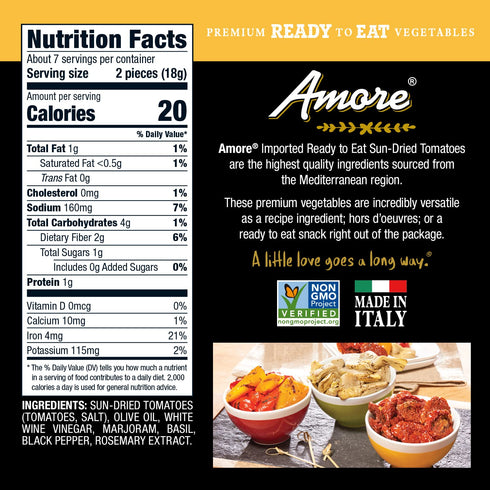 Amore 4.4 (Pack 10) Vegan Sun Dried Tomatoes - Non GMO Certified Ready-to-Eat Herb Infused Vegetables In Resealable
